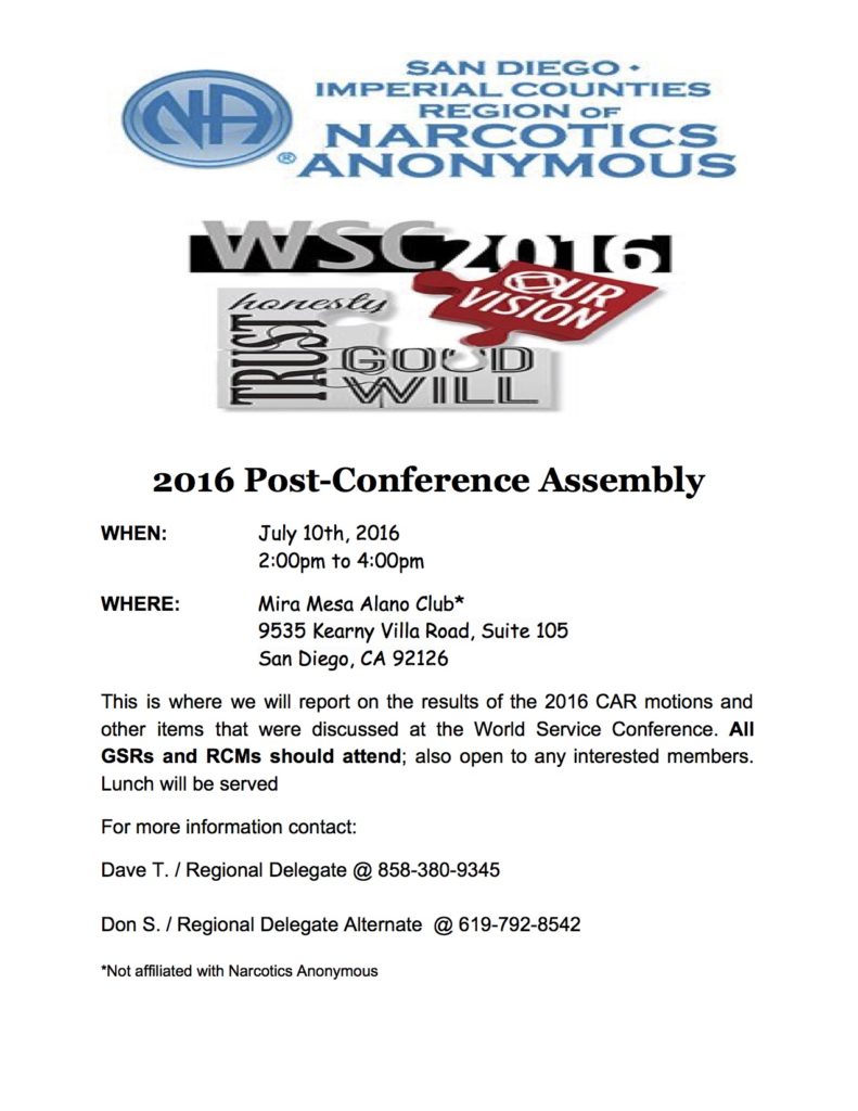 2016 Post-Conference Assembly Flyer
